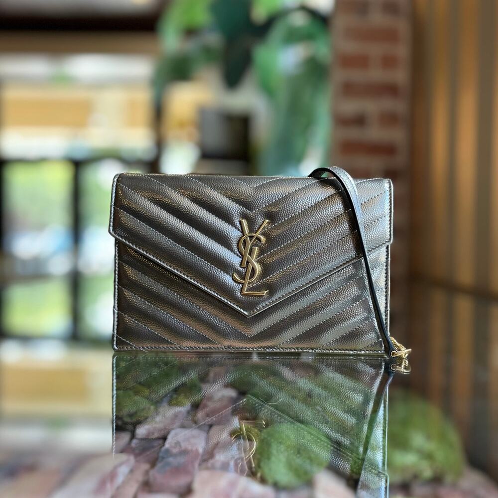 SAINT LAURENT Cassandre Wallet on Chain Pewter Matelassé Monogram Leather Bag